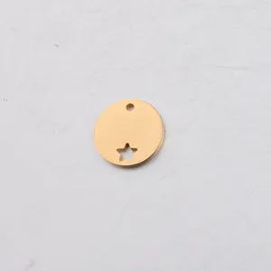 Stainless steel round pendant charm with star cutout, gold DIY jewelry finding 1pc