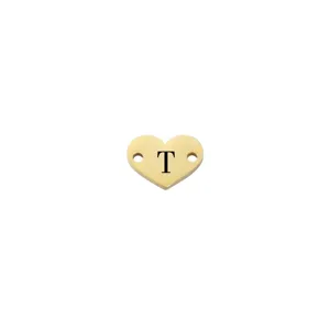 Ciondolo cuore in acciaio inossidabile dorato lettera T accessorio gioielli braccialetto.