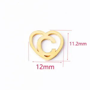 Stainless steel heart letter C pendant detail, gold mirror finish jewelry DIY accessory.