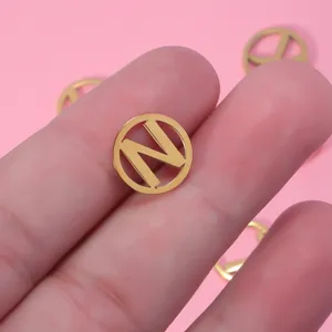 Edelstahl rund hohl Buchstabe N Anhänger DIY personalisierter Schmuck Zubehör Teil.