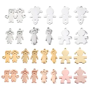 Stainless Steel Boy Girl Couple Pendant DIY Accessories Mirror Polished Human Shape Couple Charm Jewelry Gift