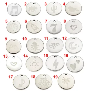 Stainless Steel Round Pendant DIY Jewelry Accessories Mirror Polished Etched Pattern Charm
