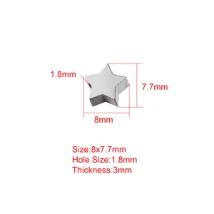 Titanium steel star bead jewelry accessory with 8x7.7mm size, 1.8mm hole for DIY crafts.