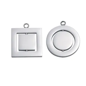 Stainless steel geometric rotating square and circle pendant DIY fashion jewelry findings.