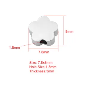 Stainless steel flower spacer bead for DIY jewelry making, 7.8x8mm size with 1.8mm hole.