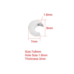 Stainless steel moon bead charm, DIY jewelry accessory with 7x8mm size and 1.8mm hole for crafts.