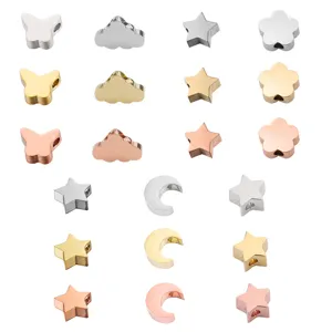 Stainless Steel Star Moon Cloud Flower Butterfly Charm Pendant DIY Jewelry Making Metal Bead Accessories