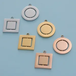 Stainless steel spinning geometric pendants round square silver gold rose gold DIY jewelry