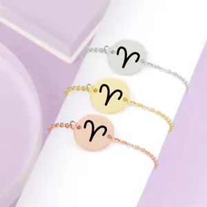 Minimalist Stainless Steel Zodiac Disc Charm Bracelet Laser Engraved 12 Constellation Chain Bracelet Unisex Fashion Jewelry Gift