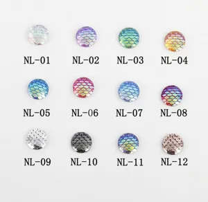 Round fish scale resin earring cabochons featuring colorful gradient designs in 12 variants.
