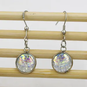 Stainless steel resin fish scale round drop earrings fashion jewelry for daily wear.