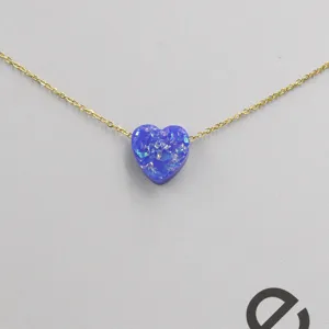 Blue opal heart pendant necklace stainless steel clavicle chain fashion jewelry detail view