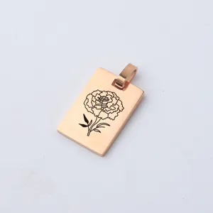 Edelstahl Roségold rechteckiger Anhänger mit Blumen Gravur DIY Schmuck Zubehör