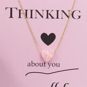 Fashionable resin heart opal pendant necklace with stainless steel chain for charming women daily wear