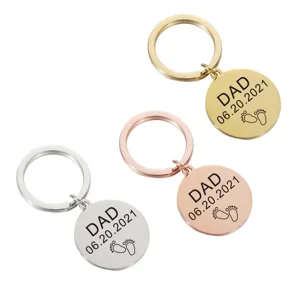 Stainless Steel Round Keychain Fathers Day Gift Engraved DAD Message Metal Key Ring Bag Charm Car Key Accessories