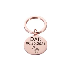 Personalized Rose Gold Stainless Steel Dad Keychain Circular Pendant Father's Day Gift