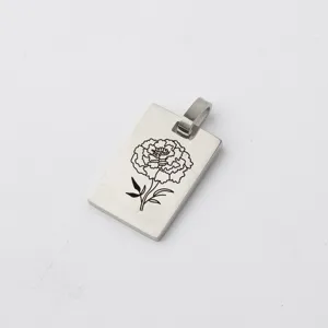 Edelstahl-Anhänger in rechteckiger Form mit graviertem Blumenmuster, minimalistisch DIY Schmuck.