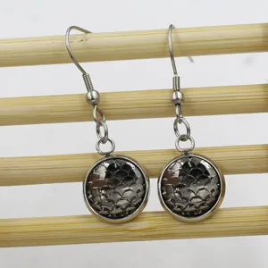 Stainless steel round fish scale drop earrings for women fashion daily wear jewelry gift