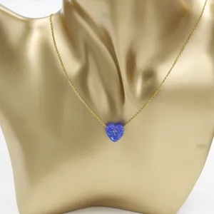 Details of stylish blue heart opal pendant gold stainless steel clavicle chain necklace.