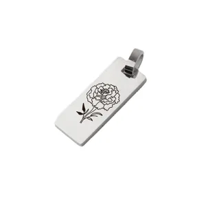 Edelstahl quadratischer Blumen gravierter Anhänger Schmuck Accessoire für minimalistischen Stil.
