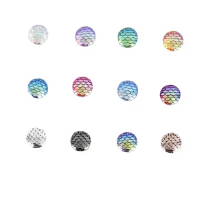 Colorful resin fish scale earrings round stainless steel stud earrings fashion jewelry