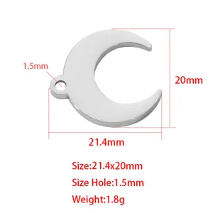 Roestvrijstalen halve maan hanger DIY sieraden bedel met gedetailleerde afmetingen.