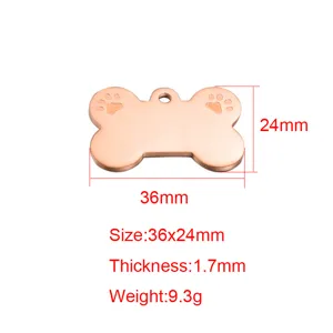 Stainless steel bone pet ID tag, polished rose gold blank dog tag for DIY engraving