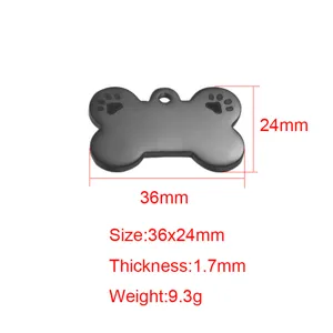 Stainless steel black bone pet ID tag, 36x24mm size, 1.7mm thickness, durable laser engraving blank.