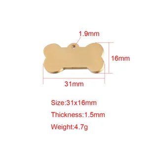 Stainless Steel Bone Pet ID Tag Blank Laser Engraving Pendant DIY Jewelry Accessories 31x16mm