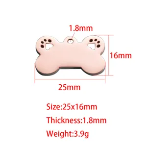 Rose gold titanium steel bone pet id tag personalized custom laser engraved pendant for dogs