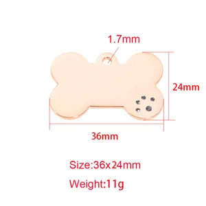 Stainless steel bone dog tag pendant, mirror polished DIY pet ID tag blank for engraving.