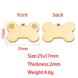 Stainless steel bone pet ID tag, 25x17mm laser engraved blank dog tag pendant acc.