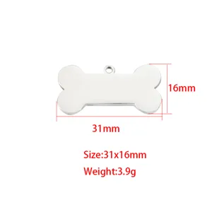 Stainless steel bone shape pet ID tag blank DIY laser engraved pendant 31x16mm 3.9g