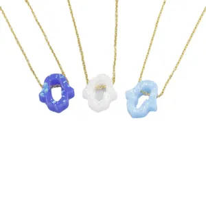 Hamsa hand opal resin pendant necklace gold stainless steel chain jewelry set chic design