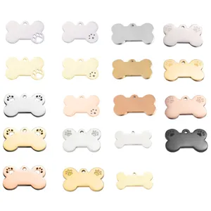 Stainless Steel Bone Dog Tag Blank Laser Engraving Pet ID Tag Personalized Hollow Paw Pendant DIY Jewelry Accessories