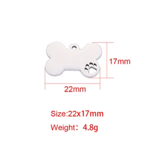 Stainless steel bone shape pet ID tag blank dog collar charm pendant size 22x17mm weight 4.8g