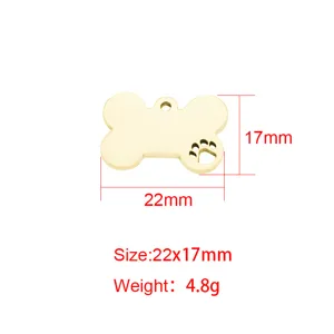 Gold stainless steel bone pet ID tag, blank dog name tag for custom laser engraving.