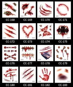 Halloween temporary face tattoo stickers horror scar wound bloody makeup party festival decor