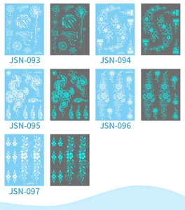 Detailed view of luminous floral and firework temporary tattoo stickers sheet design.
