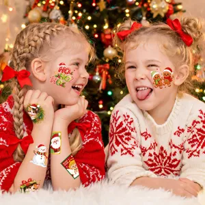 Waterproof Christmas temporary tattoos for kids cute Santa snowman stickers party decor.