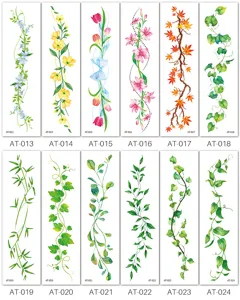 Botanical temporary tattoo sticker set featuring floral and vine designs, perfect for body art.