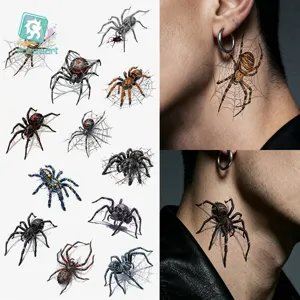 Halloween Waterproof 3D Spider Temporary Tattoo Sticker Realistic Fake Body Art Hand Back Scary Party Decals