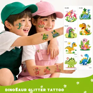 Kids Glitter Dinosaur Temporary Tattoo Stickers Waterproof Cartoon Animal Body Art Party Decoration Decals