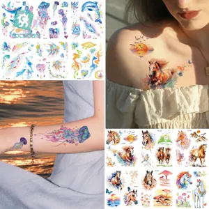 Autocollants de Tatouage Temporaire Pailletés Imperméables Enfants Dessin Animé Animaux Marins Sirène Cristal Visage Corps Art DécalcomANIES Fête Maquillage