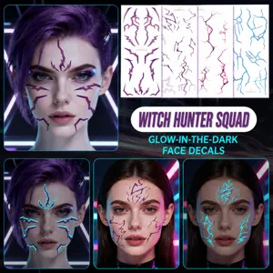 Kpop Demon Hunter Temporary Face Tattoos Waterproof Neon Lightning Crack Sticker Set