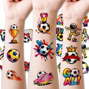 Kids waterproof glitter temporary soccer tattoo stickers for party fun and football fans.
