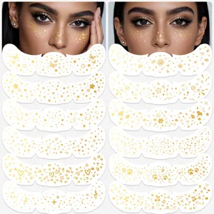 Waterproof Temporary Face Tattoo Stickers Golden Bronzing Freckle Stickers Music Festival Party Makeup Body Art Decals