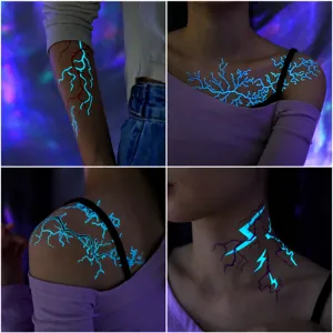 Glow in the dark temporary tattoo stickers, waterproof lightning vein design body art for party and cos.