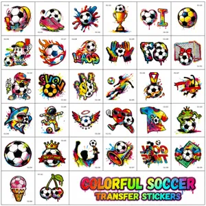Colorful football temporary tattoo stickers for kids party, waterproof glitter body art design.