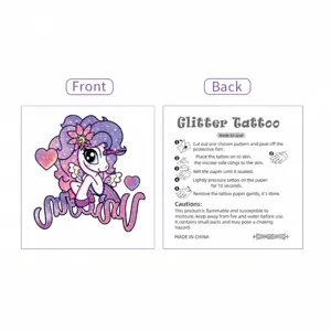 Glitter μονόκερος προσωρινό τατουάζ αυτοκόλλητο για παιδικό πάρτι, αδιάβροχη τέχνη σώματος.